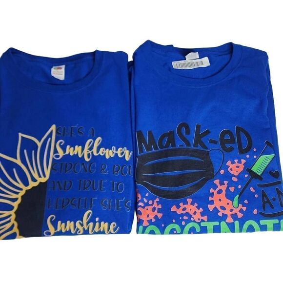 Fruit of the Loom Tops - Fruit Of The Loom Blue Graphic Print Short Sleeve Cotton Tee Large NWT (Qty 2)